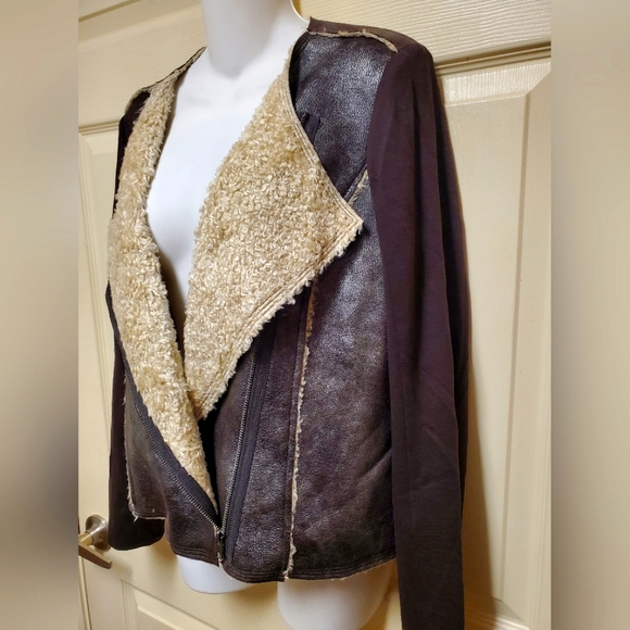 Ella Moss Womens Metallic Collarless Long Sleeve Side Zip Jacket Silver Size M - Picture 7 of 12